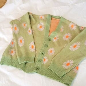 Floral Green Cardigan Sweater